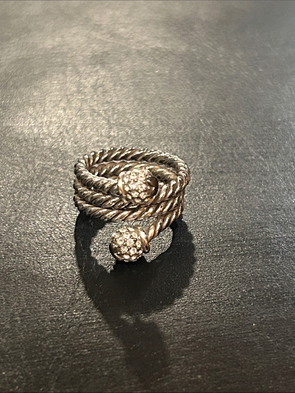 Brighton Silver Twisted Coil Ring with Pave Crystal End Spheres